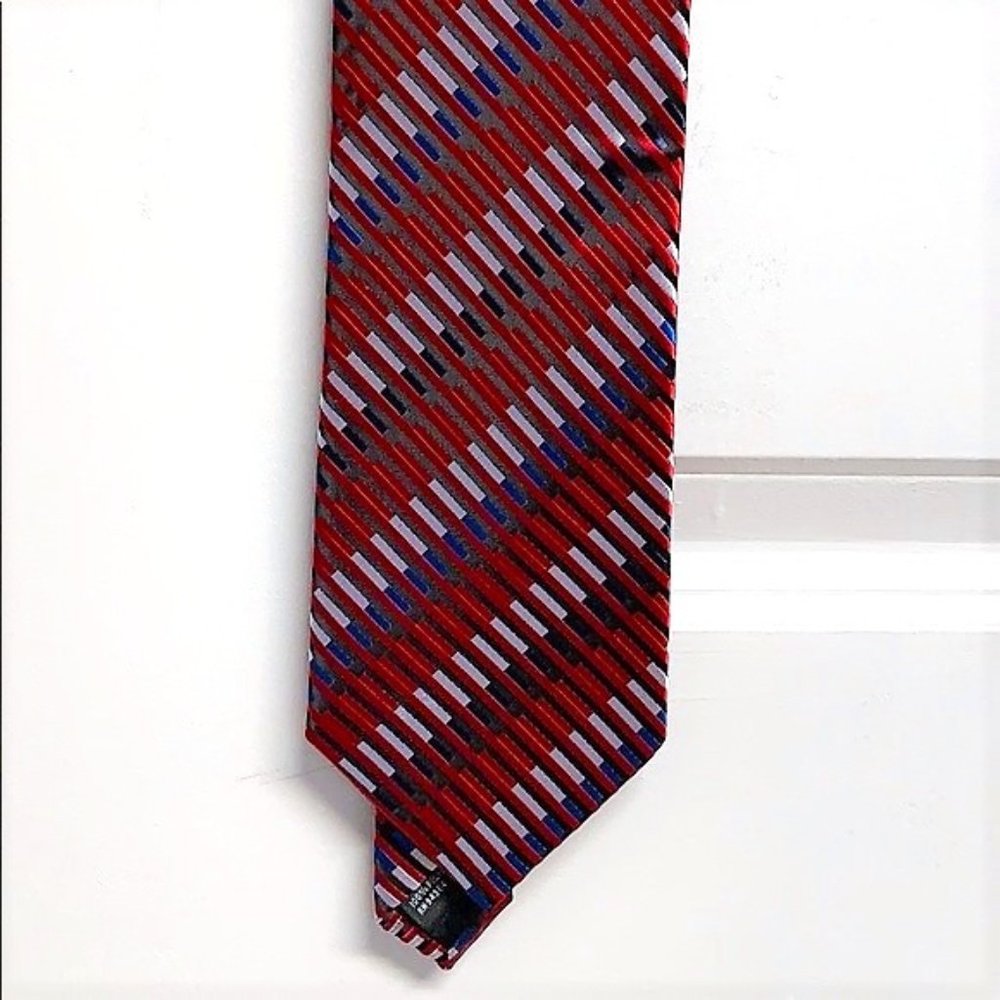 Adolfo Satin Multi Color Geometric Print Mens Neck Tie Classic Size
